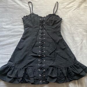 90s black mini dress. Gothic dress with noodle straps.